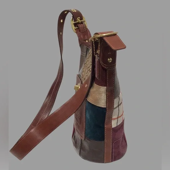 COACH Holiday Patchwork Bleecker Hobo Crossbody/Shoulder Bag, Leather/Suede, Y2K - Picture 4 of 15
